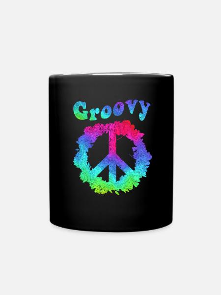 Hippie Tshirt Peace Bewegung Woodstock Boho Groove - Tasse einfarbig - Schwarz