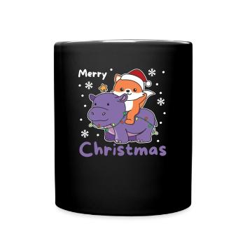 Christmas Hippo Fox Merry Christmas Hippo - Full Colour Mug - black - Front