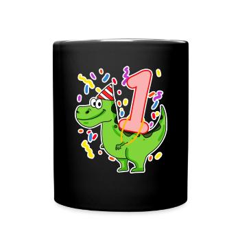 1 Jahre alt - 1 Geburtstag mit Tier Motiv - Tasse einfarbig - Schwarz - Vorne