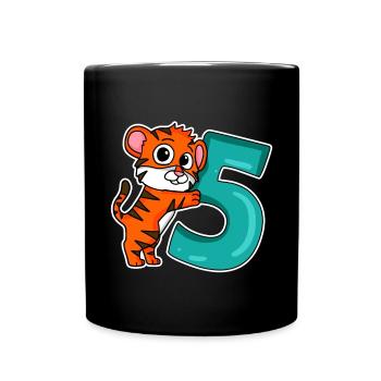 5 Jahre alt - 5 Geburtstag mit Tier Motiv - Tasse einfarbig - Schwarz - Vorne