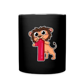 1 Jahre alt - 1 Geburtstag mit Tier Motiv - Tasse einfarbig - Schwarz - Vorne