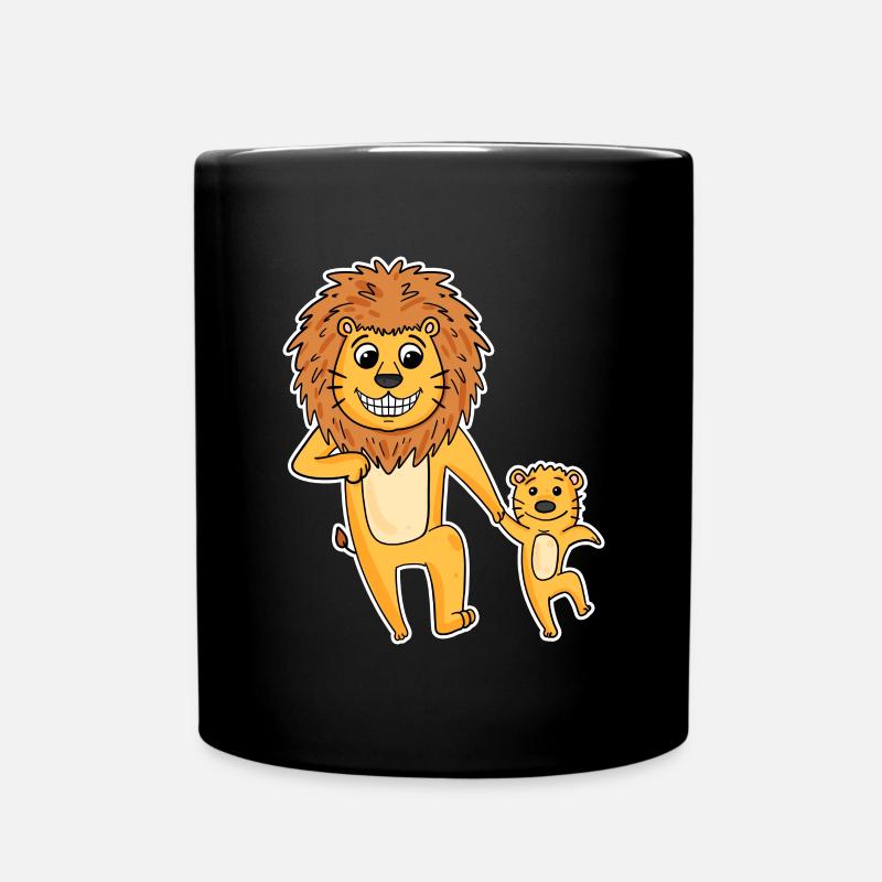 Löwe mit Baby Löwe - Tasse einfarbig - Schwarz