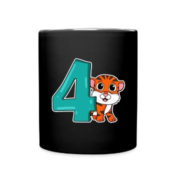 4 Jahre alt - 4. Geburtstag mit Tier Motiv - Tasse einfarbig - Schwarz - Vorne
