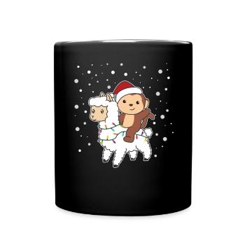Affe Lama Weihnachten Schnee Winter Tiere - Tasse einfarbig - Schwarz - Vorne