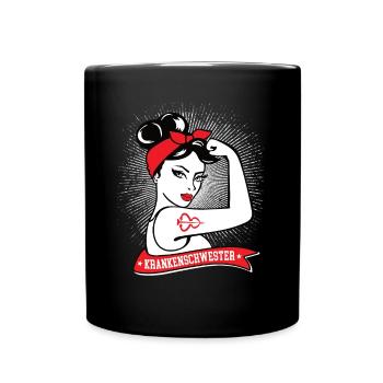 Krankenschwester Arzthelferin Pflegerin Schwester - Tasse einfarbig - Schwarz - Vorne