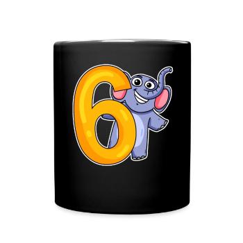 6 Jahre alt - 6 Geburtstag mit Tier Motiv - Tasse einfarbig - Schwarz - Vorne