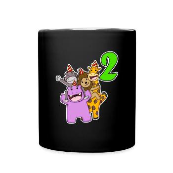 2 ans - 2 anniversaires avec motif animal - Mug uni - noir - Devant