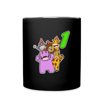 1 an - Inscription - Motif animaux - Gagnant - Mug uni - noir - Devant