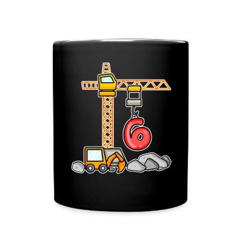 6th birthday 6 years crane construction site excavator boy - Full Colour Mug - black - Front