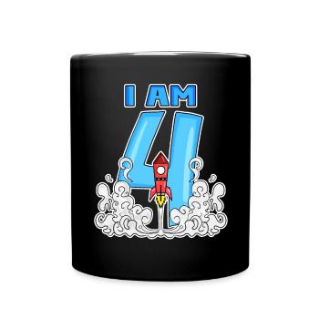 4ème anniversaire - 4 ans Jeune astronaute de fusée - Mug uni - noir - Devant