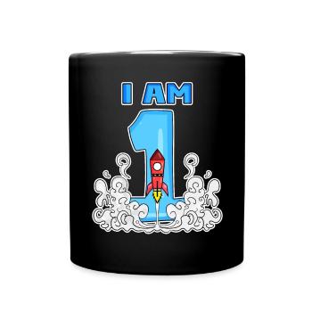 1er anniversaire - 1 an Jeune astronaute de fusée - Mug uni - noir - Devant