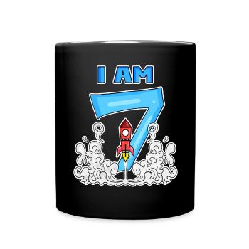7ème anniversaire - 7 ans Jeune astronaute de fusée - Mug uni - noir - Devant