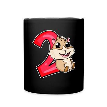 2 ans - 2 anniversaires avec motif animal - Mug uni - noir - Devant