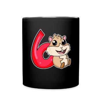 6 Jahre alt - 6 Geburtstag mit Tier Motiv - Tasse einfarbig - Schwarz - Vorne