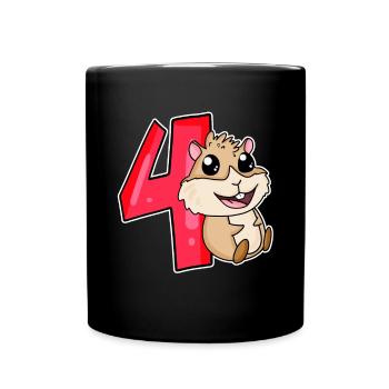4 Jahre alt - 4. Geburtstag mit Tier Motiv - Tasse einfarbig - Schwarz - Vorne