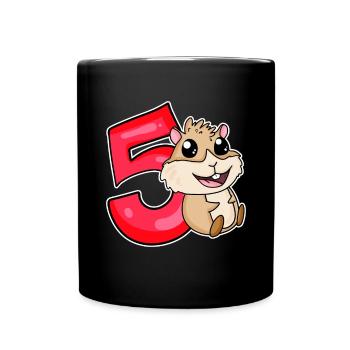 5 Jahre alt - 5 Geburtstag mit Tier Motiv - Tasse einfarbig - Schwarz - Vorne