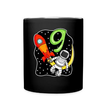 9. Geburtstag - 9 Jahre alt Junge Astronaut - Tasse einfarbig - Schwarz - Vorne
