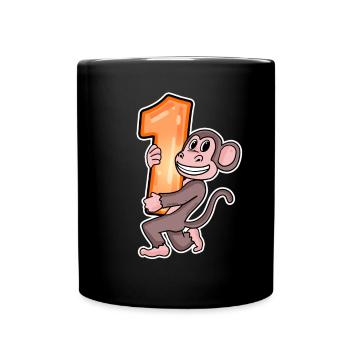 1 Jahre alt - 1 Geburtstag mit Tier Motiv - Tasse einfarbig - Schwarz - Vorne