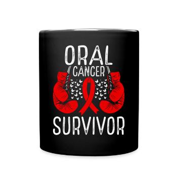 Oral Cancer Survivor Awareness Ribbon Gloves - Full Colour Mug - black - Front