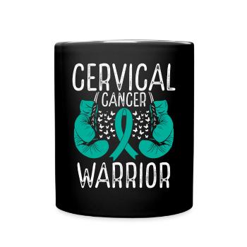 Cervical Cancer Warrior Awareness Ribbon Gloves - Full Colour Mug - black - Front