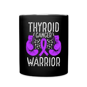 Thyroid Cancer Warrior Awareness Ribbon Gloves - Full Colour Mug - black - Front