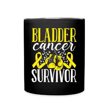 Bladder Cancer Awareness Ribbon Gloves Survivor - Full Colour Mug - black - Front