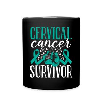 Cervical Cancer Awareness Ribbon Gloves Survivor - Full Colour Mug - black - Front