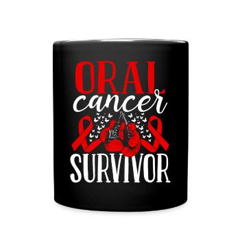 Oral Cancer Awareness Ribbon Gloves Survivor - Full Colour Mug - black - Front