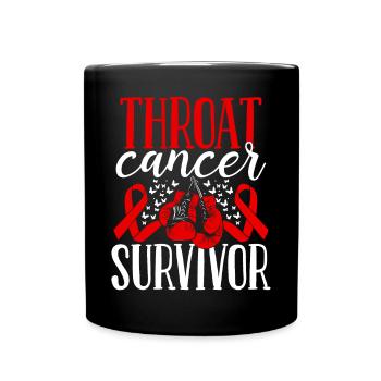 Throat Cancer Awareness Ribbon Gloves Survivor - Full Colour Mug - black - Front