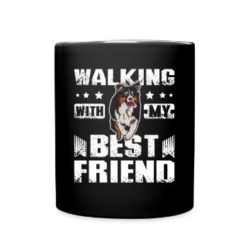 Marcher avec mon meilleur ami berger australien - Mug uni - noir - Devant