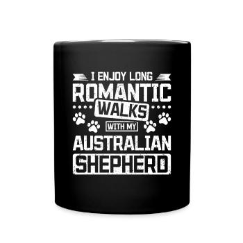 Long romantic walks with my australian shepherd - Tasse einfarbig - Schwarz - Vorne