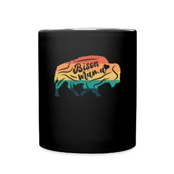 Retro Bison Mum Kuh Bison Büffel Wasserbüffel - Tasse einfarbig - Schwarz - Vorne