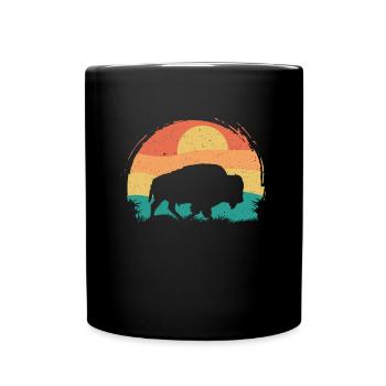 Retro Cow Bison Buffalo Water Buffalo Silhouette - Full Colour Mug - black - Front