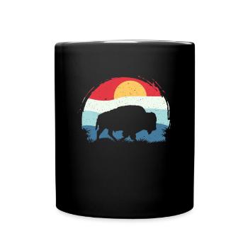 Retro Cow Bison Buffalo Water Buffalo Silhouette - Full Colour Mug - black - Front