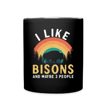 J’aime le bison et 3 personnes vache bison buffle - Mug uni - noir - Devant