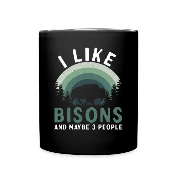 J’aime le bison et 3 personnes vache bison buffle - Mug uni - noir - Devant