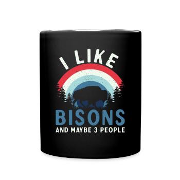 J’aime le bison et 3 personnes vache bison buffle - Mug uni - noir - Devant
