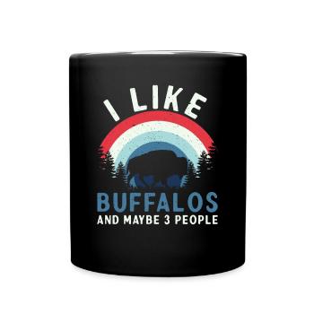 I like bison and 3 people cow bison buffalo - Full Colour Mug - black - Front