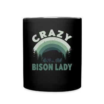Crazy Bison Lady Kuh Bison Büffel Wasserbüffel - Tasse einfarbig - Schwarz - Vorne