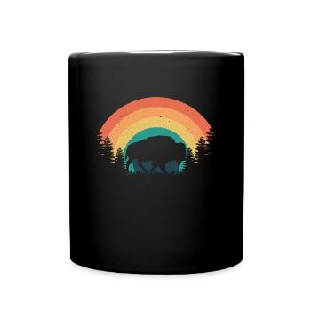 Retro Cow Bison Buffalo Water Buffalo Silhouette - Full Colour Mug - black - Front