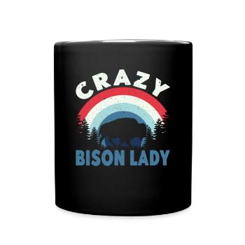 Crazy Bison Lady Kuh Bison Büffel Wasserbüffel - Tasse einfarbig - Schwarz - Vorne
