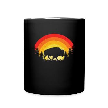 Retro Cow Bison Buffalo Water Buffalo Silhouette - Full Colour Mug - black - Front