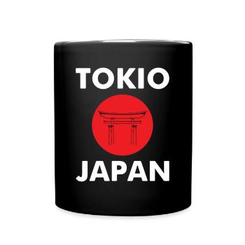 Japan torii silhouette on red sun - Full Colour Mug - black - Front