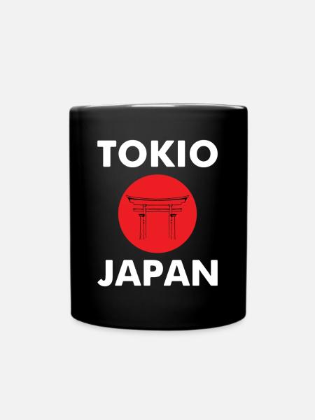 Japan torii silhouette on red sun - Full Colour Mug - black