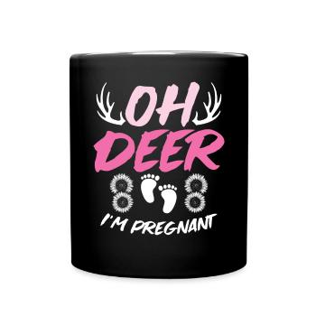Oh Deer Im Pregnant Pregnancy Birth - Full Colour Mug - black - Front