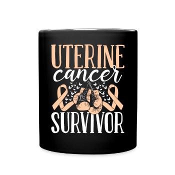 Uterine Cancer Awareness Ribbon Gloves Survivor - Full Colour Mug - black - Front
