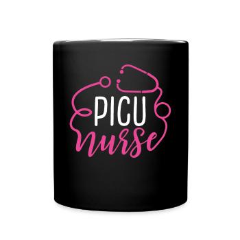 PICU Nurse Appreciation Heart Stethoscope - Full Colour Mug - black - Front