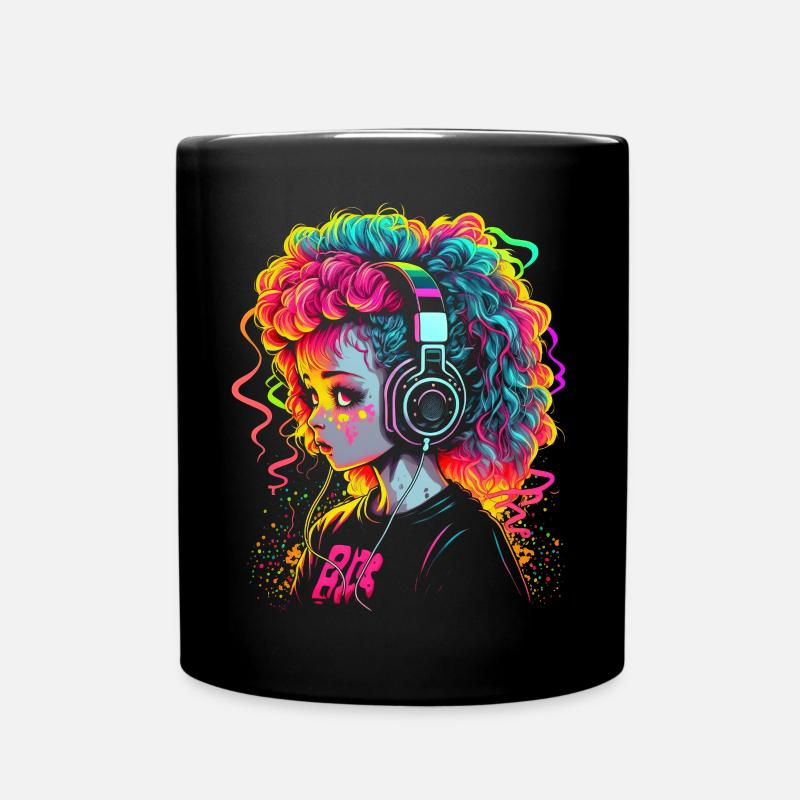 Jolie fille avec des écouteurs - Mug uni - noir