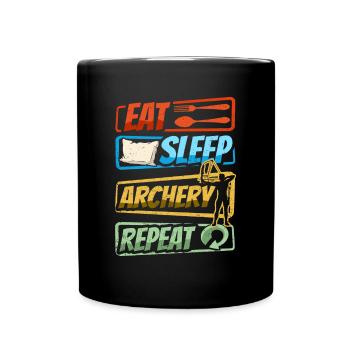 Essen Schlafen Und Bogenschießen - Tasse einfarbig - Schwarz - Vorne