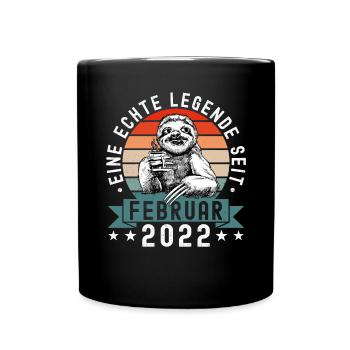 Faultier Geburtstag Februar 2022 Geboren Jahrgang - Tasse einfarbig - Schwarz - Vorne